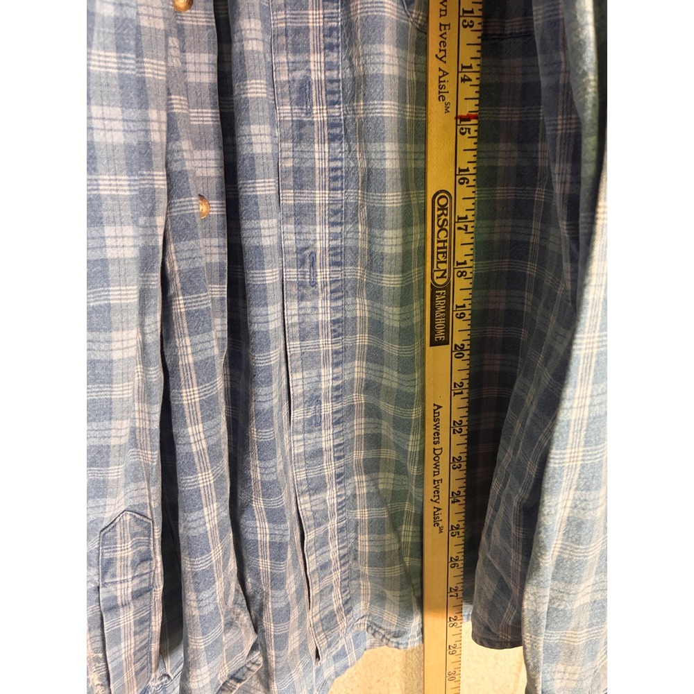 Faded Glory Button Down Mens M Blue Plaid Excellent Cotton Long Sleeve Shirt